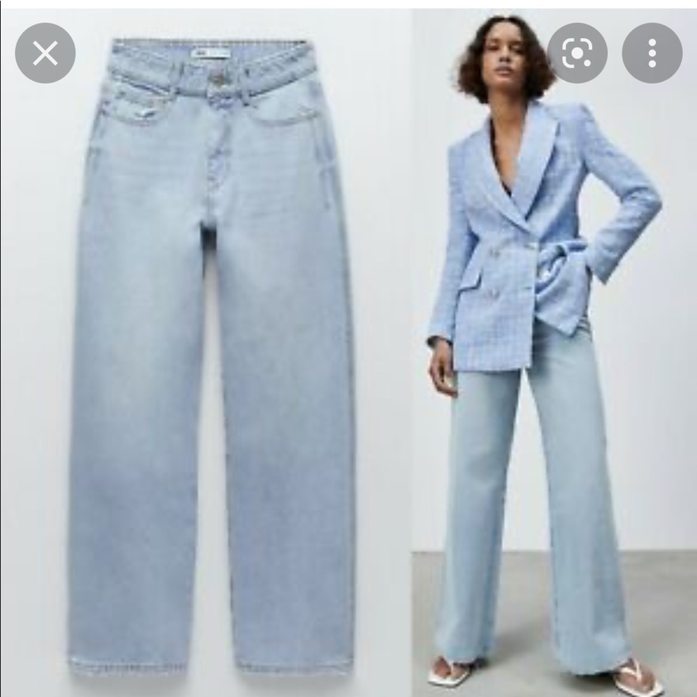 Zara full length wide leg jeans light wash size 2 100% cotton
